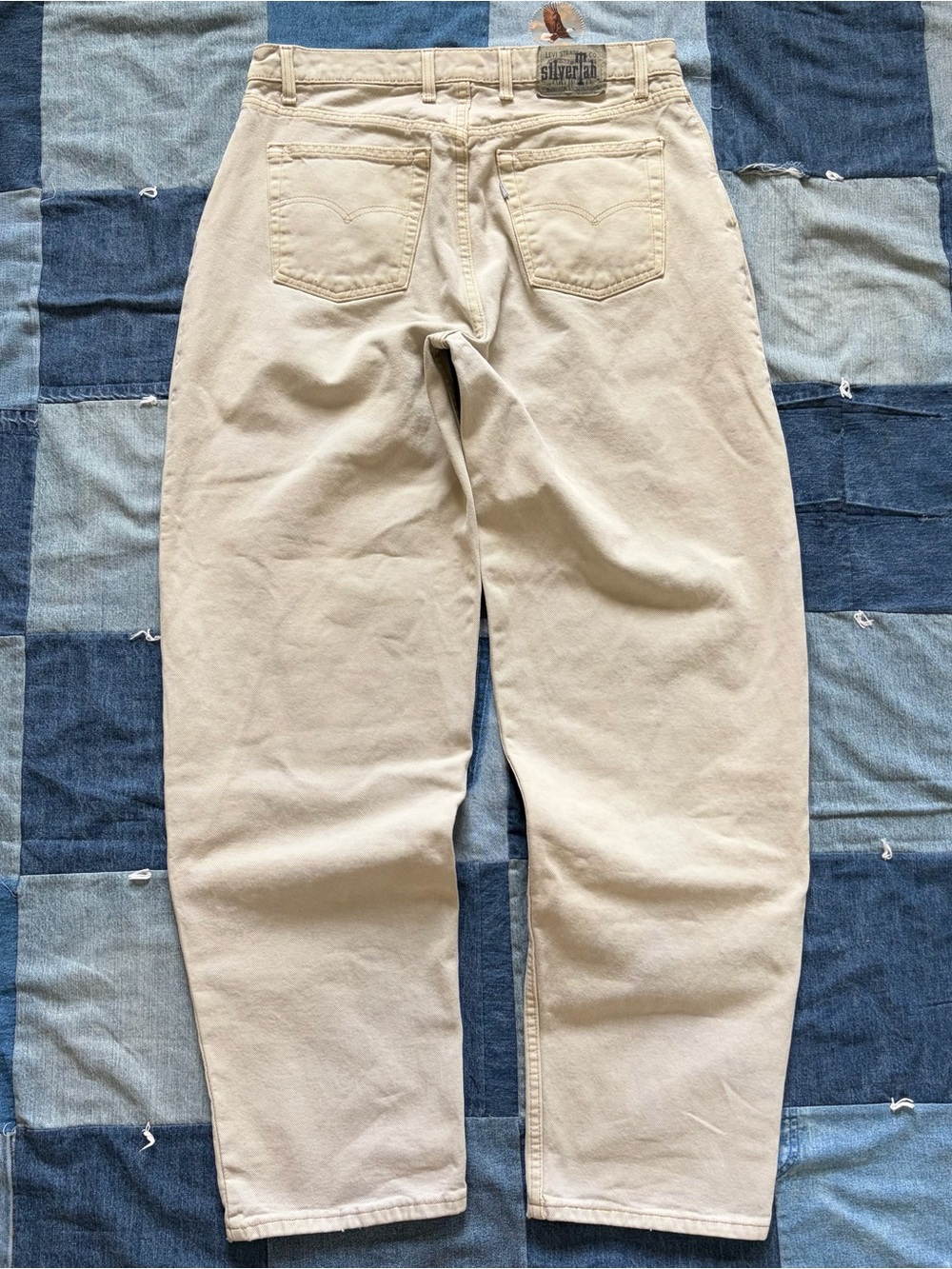 vintage 90s silvertab baggy levi’s jeans made in usa 34.5x33 cream grey